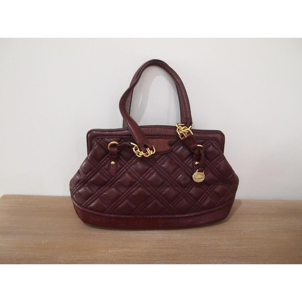 Brahmin Amy Rivington Quilted Leather Satchel Purse Chain Detail Brown‎